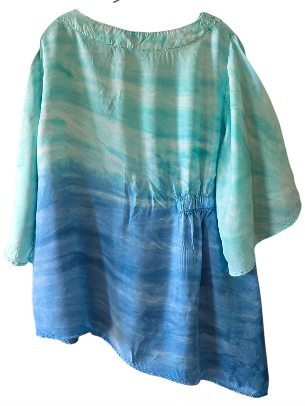 IC Collection Aqua-to-Blue Ombre Asymetrical Flow Top Size 1X - Picture 3 of 12